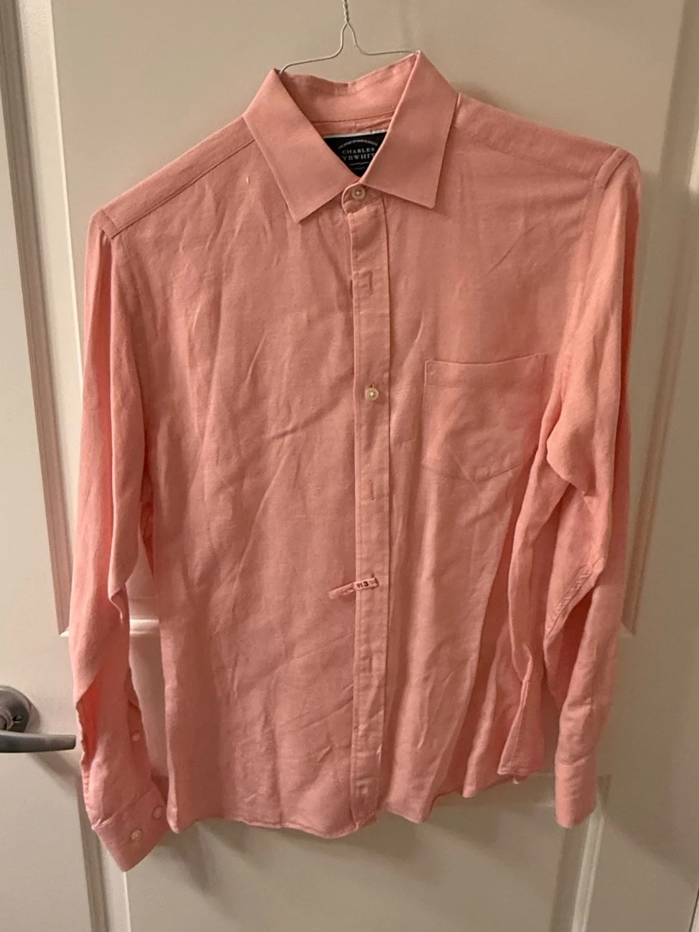 Charles Tyrwhitt Pink Long-Sleeve Linen Shirt - Picture 1 of 3